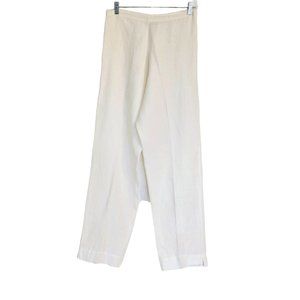 Brynn Walker Linen Pants size Small flat front straight leg  pull on creamy whit